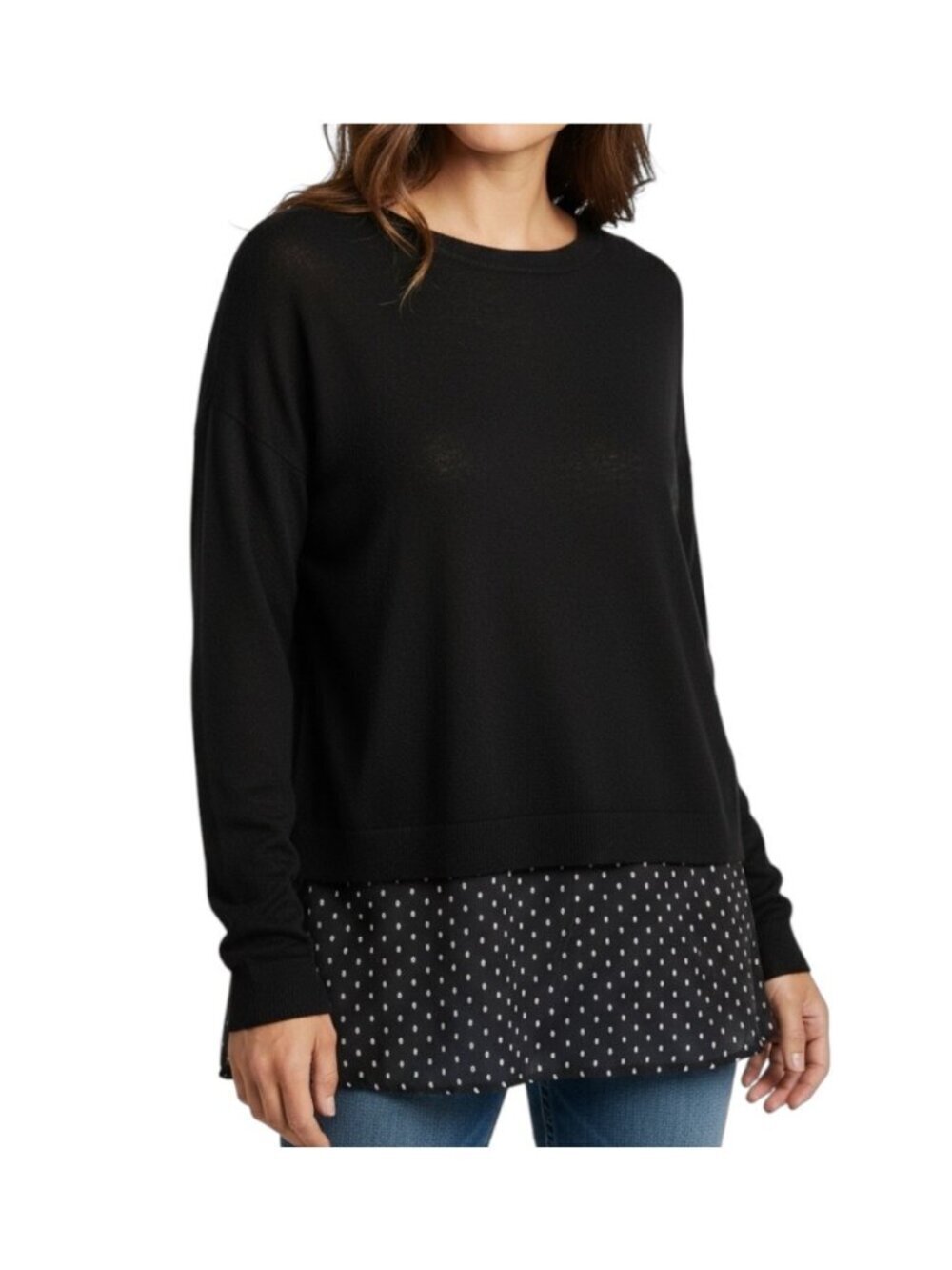 Ann Taylor LOFT Mixed Media Sweater~Size M~Black White Diamond Split Back L3 21